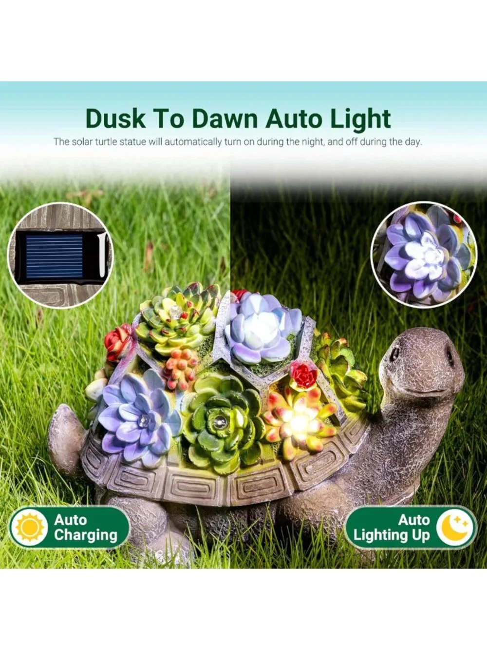 Solar Turtle Garden Statue with Lights - Unique Outdoor Decor & Gifts for Mom